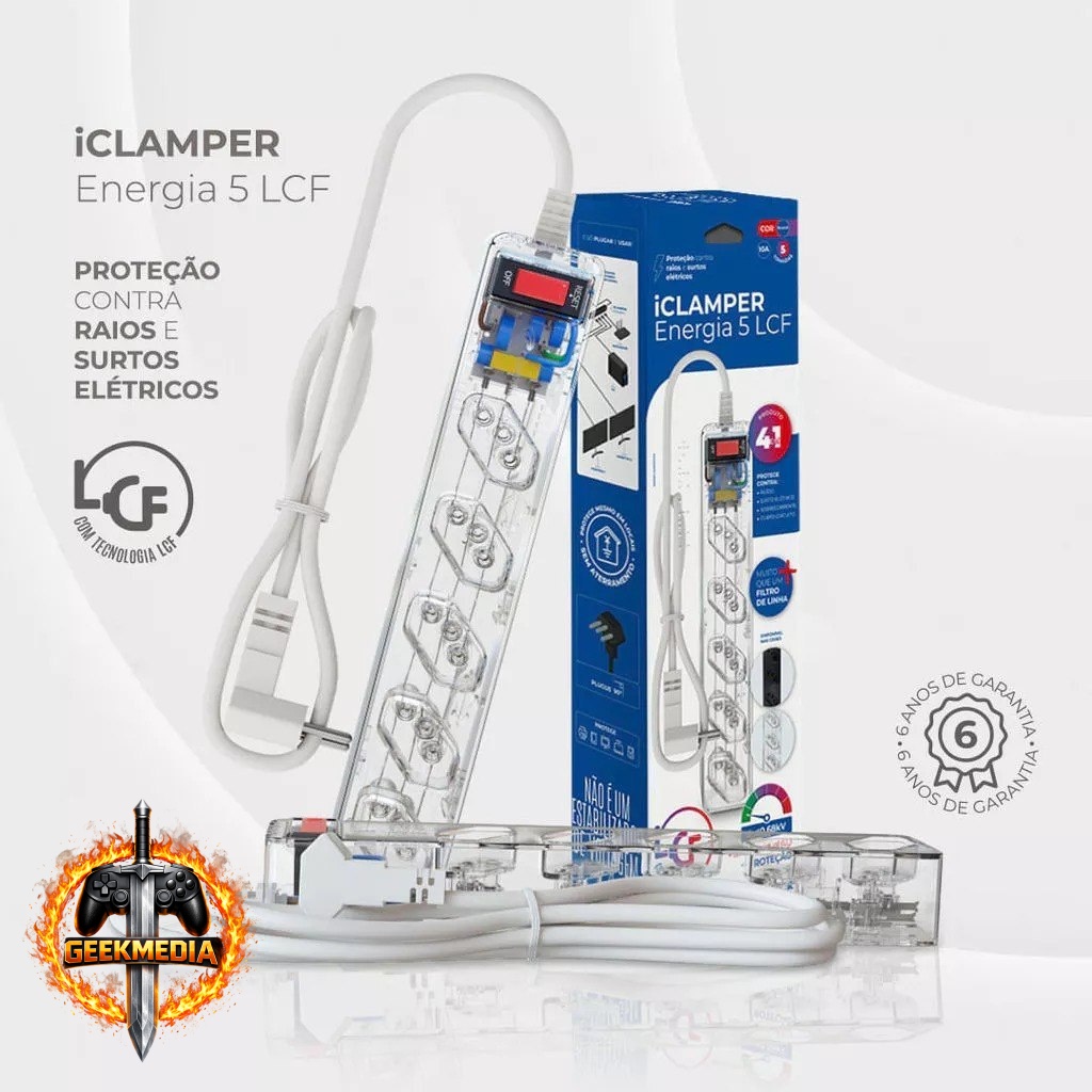 iCLAMPER Energia 5 Tomadas LCF Transparente