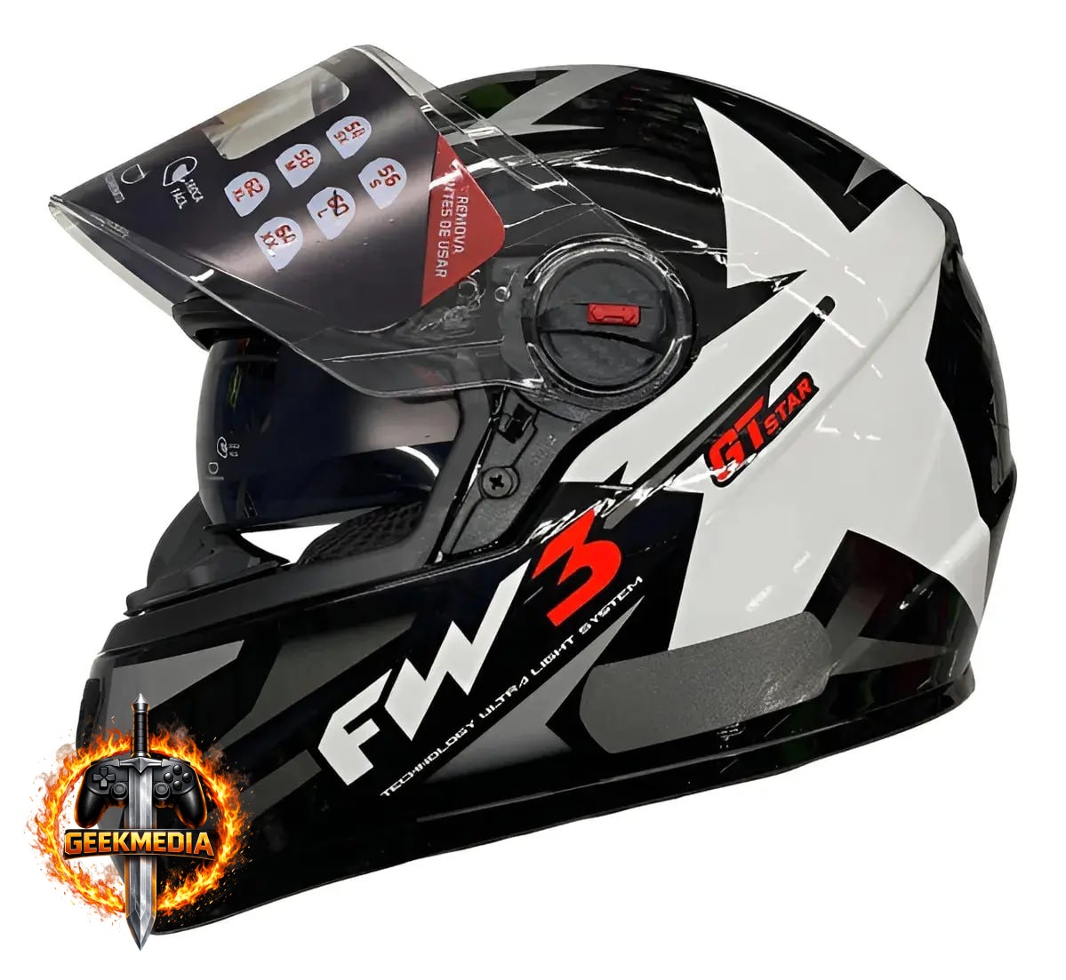 Capacete Integral FW3 GTX Preto e Branco Estrela