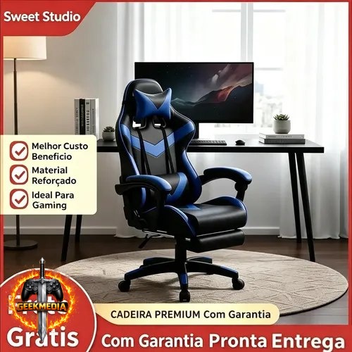 Cadeira Gamer Sweet Studio Ergonômica Reclinável em Couro