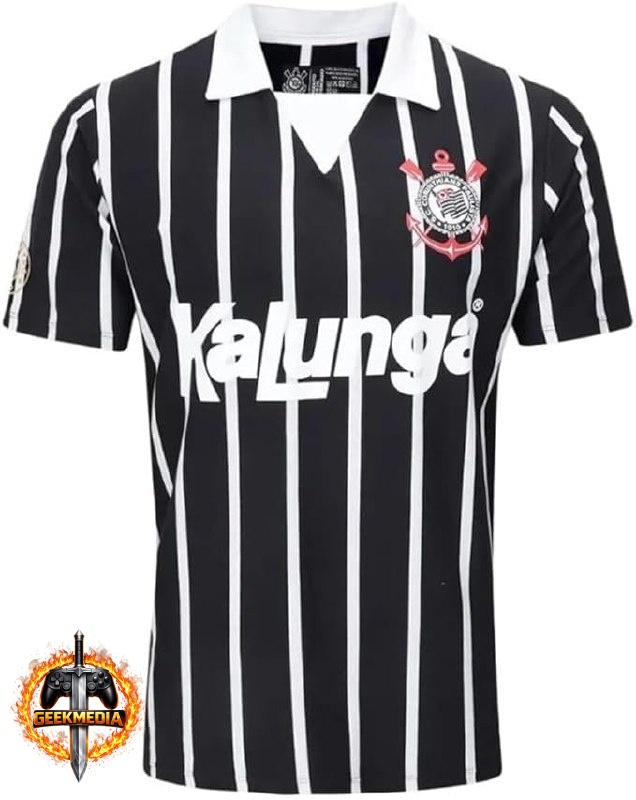 Camisa Polo Corinthians Retrô Kalunga Masculina Preta