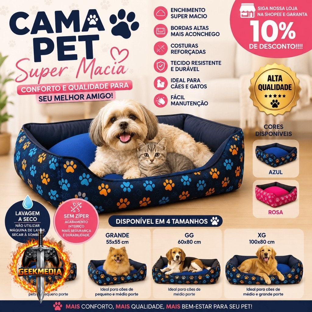 Cama Pet Caminha Super Macia com Almofada