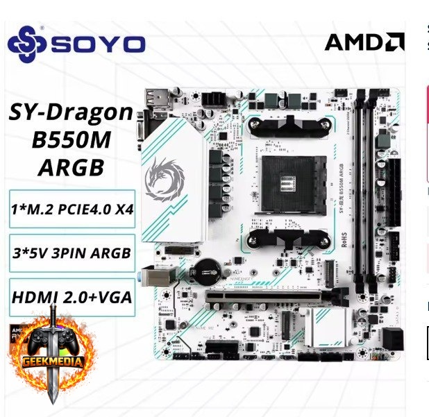 Placa Mãe B550M Soyo Eternal Dragon ARGB Pci 4.0