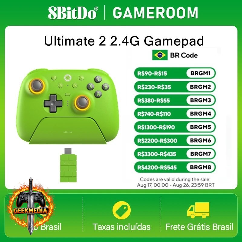 Controle 8BitDo Ultimate 2 Green Wireless com Dock