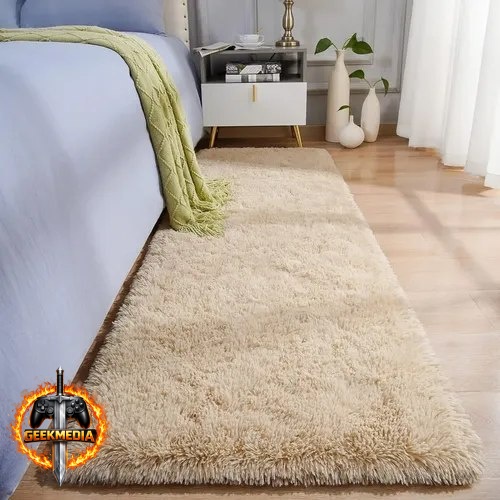 Tapete Peludo 2m x 0,5m Bege Casa Laura