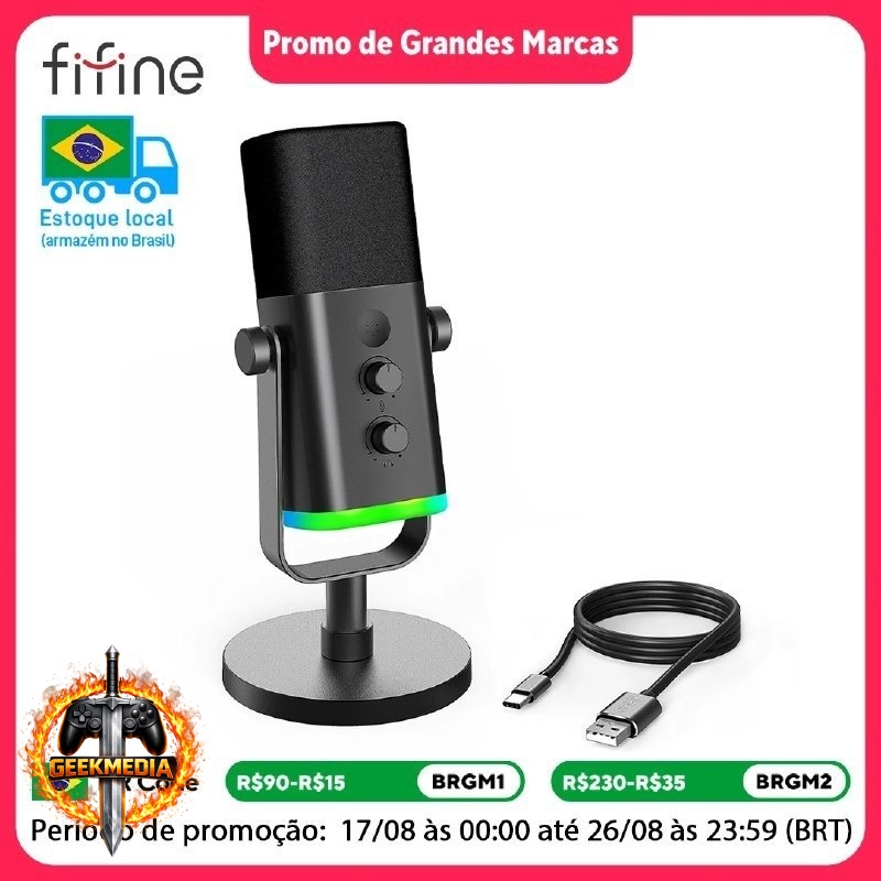 Microfone Dinâmico Fifine Ampligame AM8 USB/XLR RGB