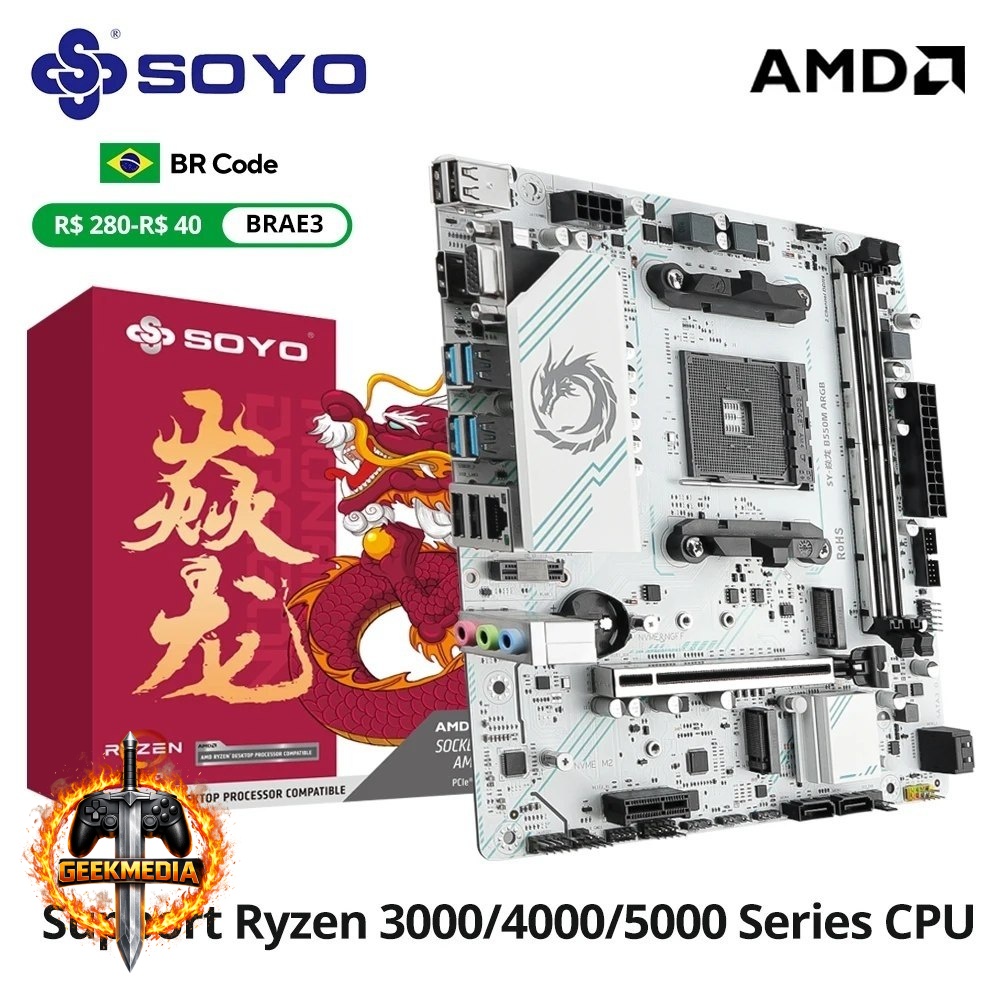 Placa Mãe Soyo B550M ARGB PCIe 4.0