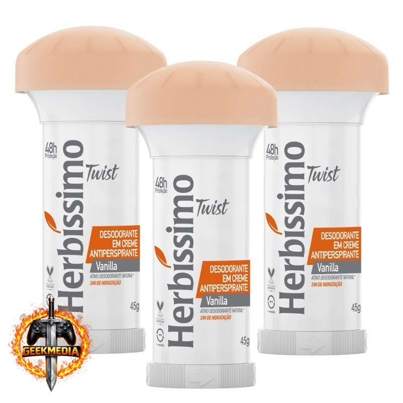 Kit Desodorante Twist Antitranspirante Vanilla Herbissimo 45g (3 unidades)