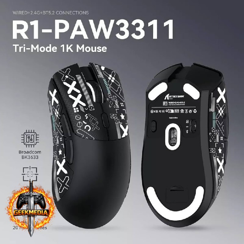 Mouse Sem Fio Attack Shark R1, Sensor Paw3311