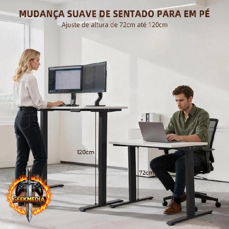 Mesa com Regulagem de Altura Elétrica 72–120cm com Memória