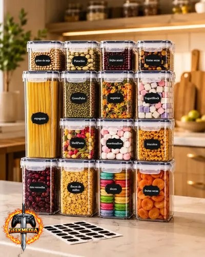 Kit 15 Potes Herméticos Retangulares U-STAR para Mantimentos