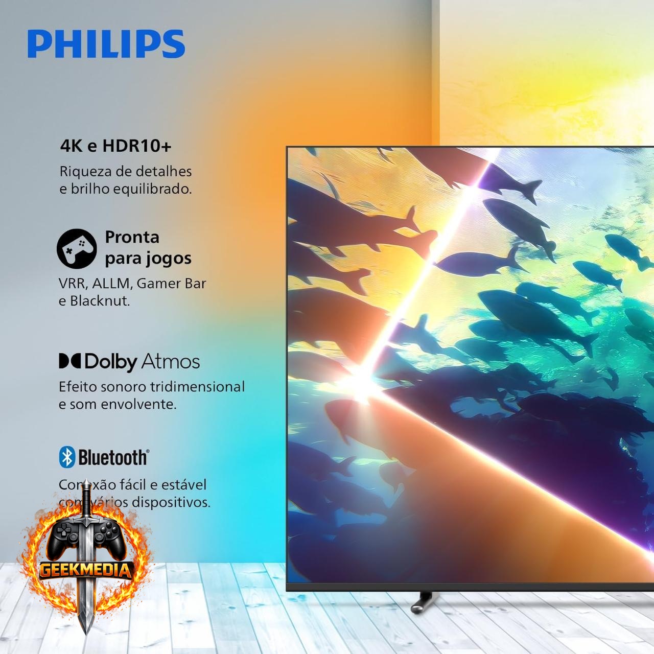 Smart TV Philips Ambilight 50" 4K com Dolby Atmos