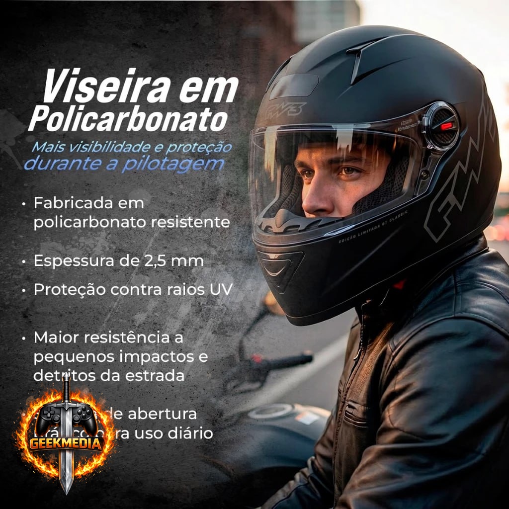 Capacete FW3 Fechado GT Classic Preto Fosco