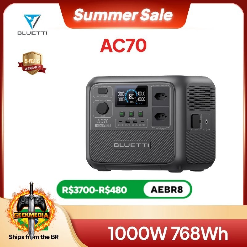 Estação de energia portátil BLUETTI AC70 1000W 768Wh