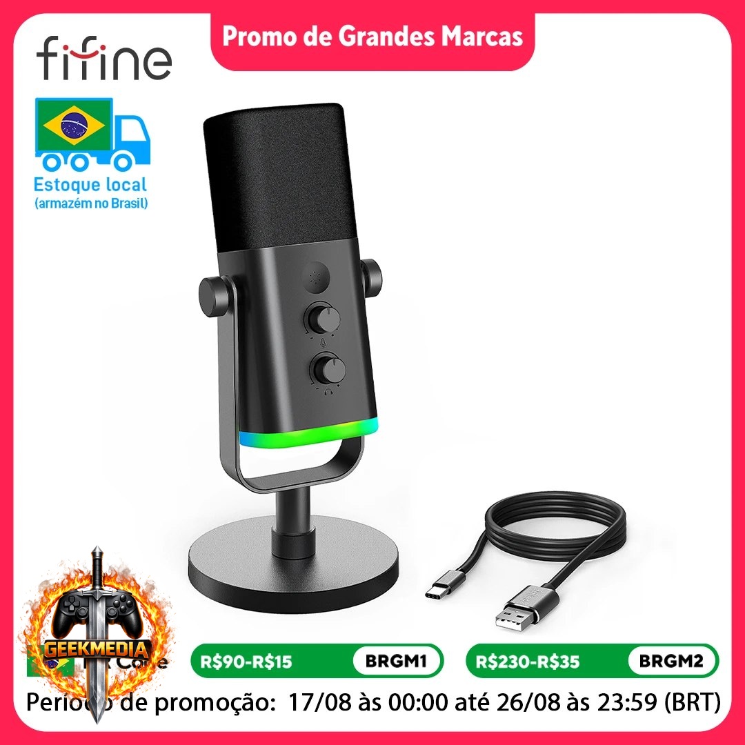 Microfone Dinâmico Fifine AmpliGame-AM8 USB/XLR com RGB
