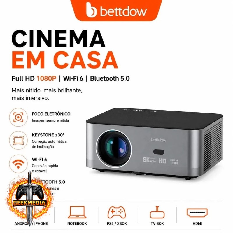 Projetor Bettdow Full HD 1080P Suporte 4K