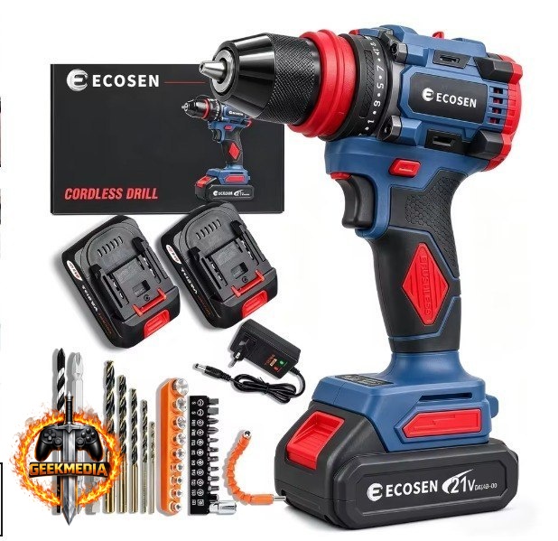 Furadeira/Parafusadeira sem escovas 21V com kit completo