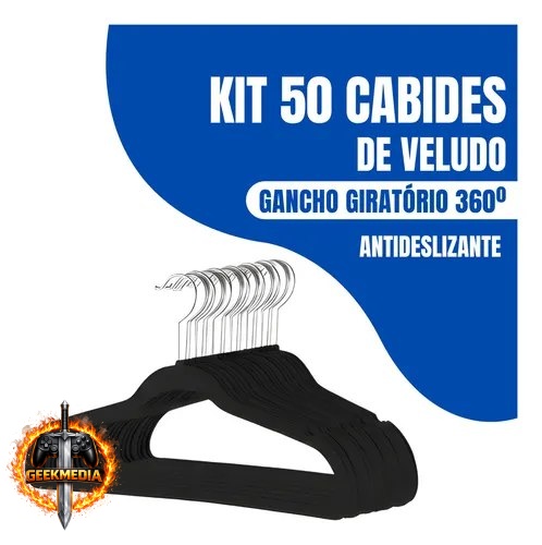 Kit 50 Cabides Adulto De Veludo Antideslizante Slim