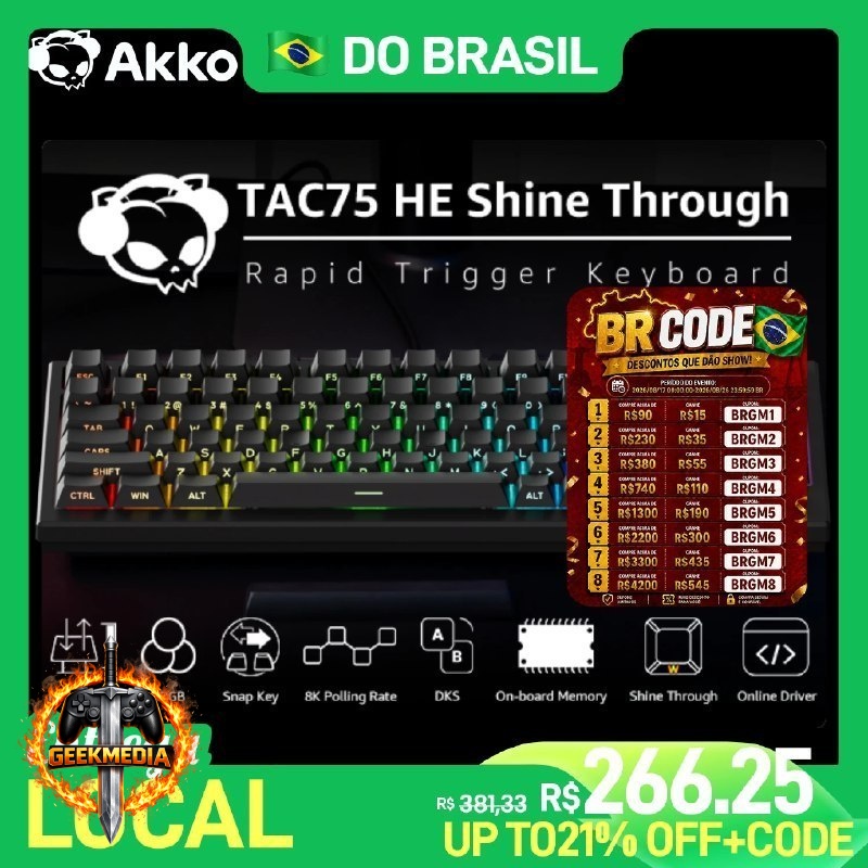 Teclado Mecânico Akko TAC75 HE 75% Magnético RGB