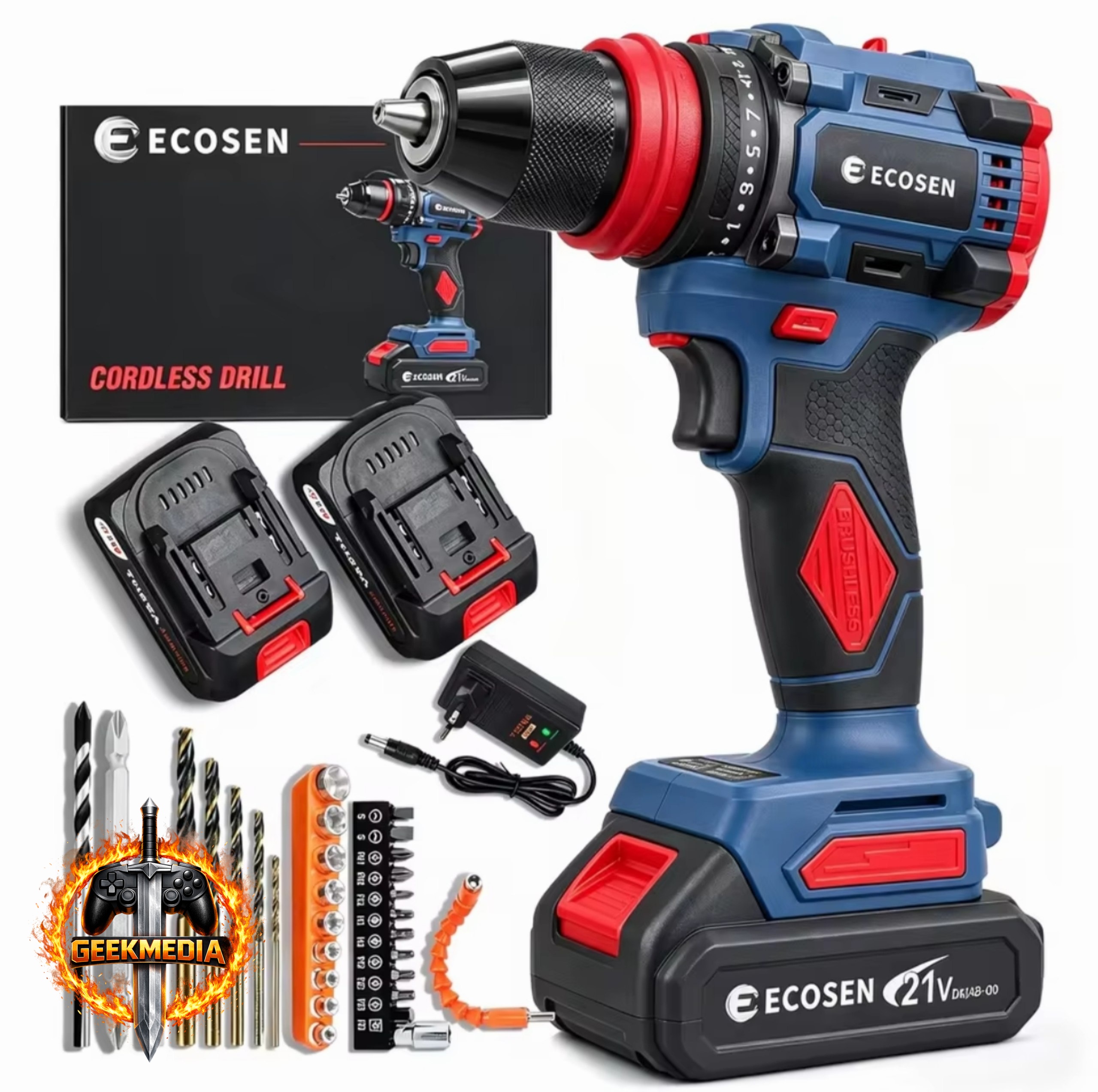Furadeira Parafusadeira Sem Escovas 16.8V/21V Kit Completo