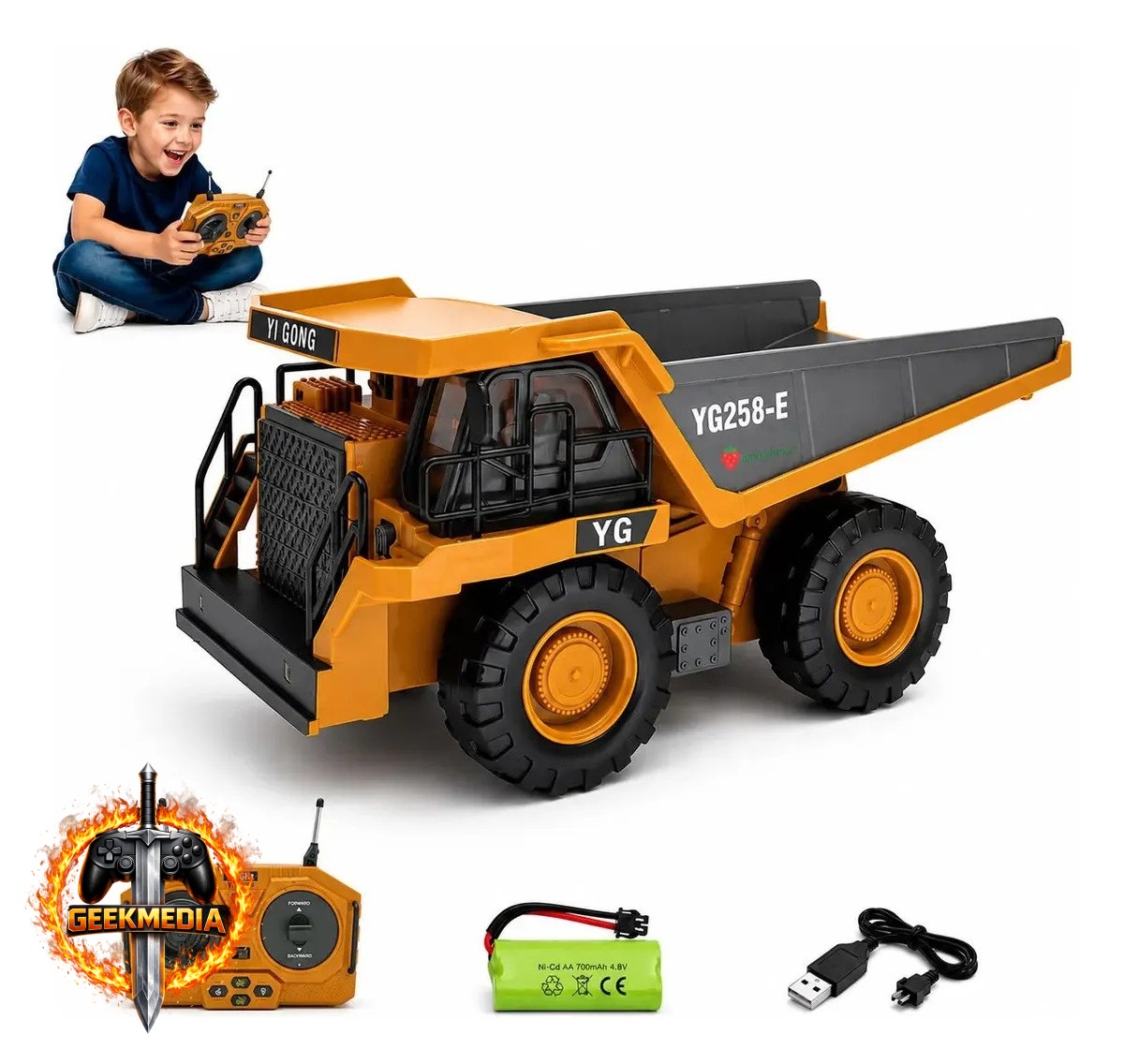 Carrinho Controle Remoto Caminhão Basculante Recarregável Ninho Boy