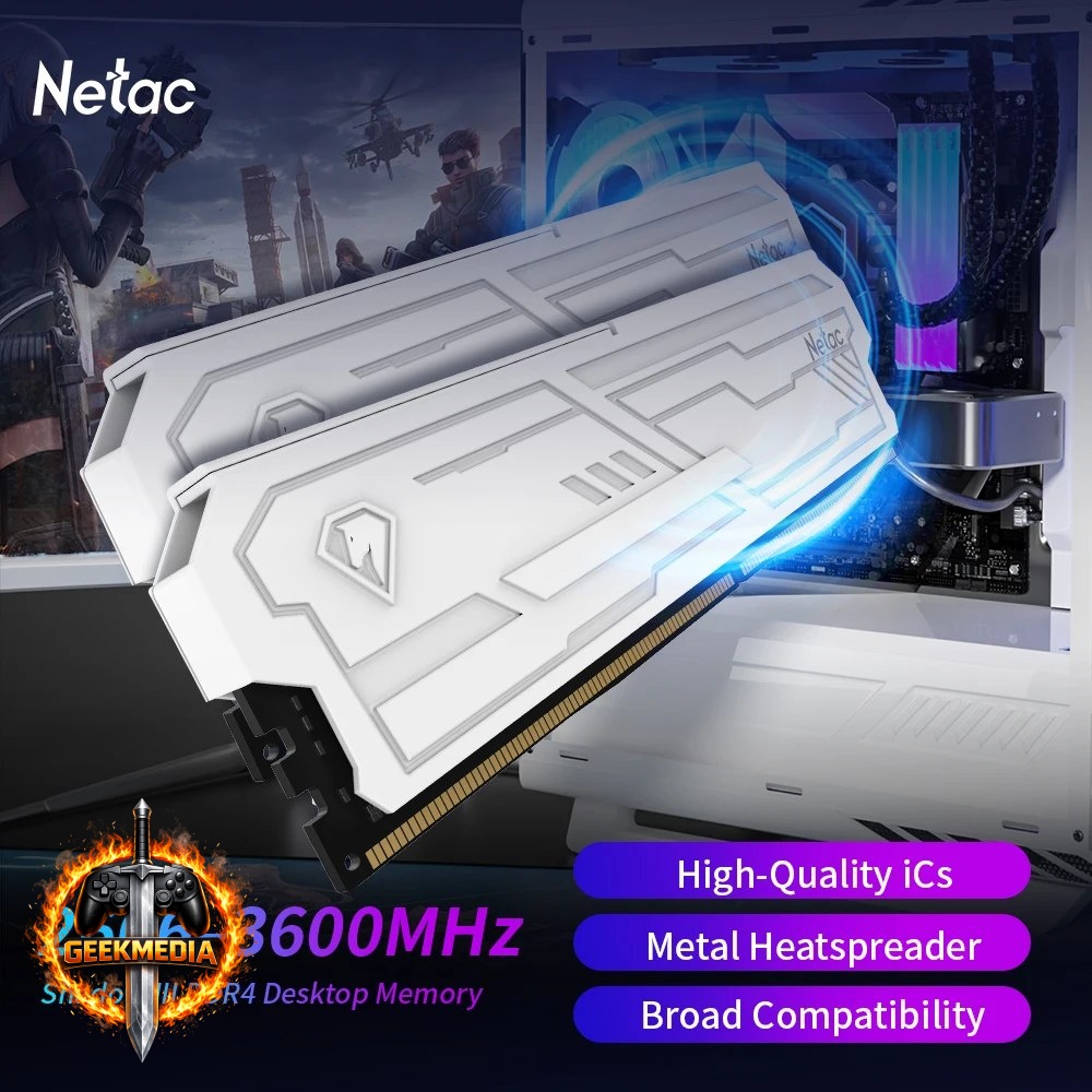 Memória RAM Netac Shadow III DDR4 2x8GB 3200MHz Branca