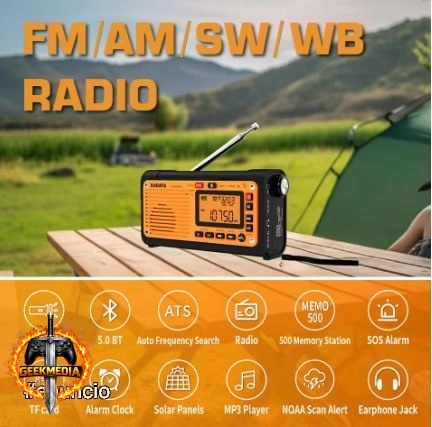 Rádio Portátil XHDATA D-608WB Solar  Manivela
