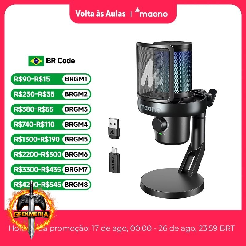 Microfone Condensador USB Sem Fio MAONO DM40 Pro