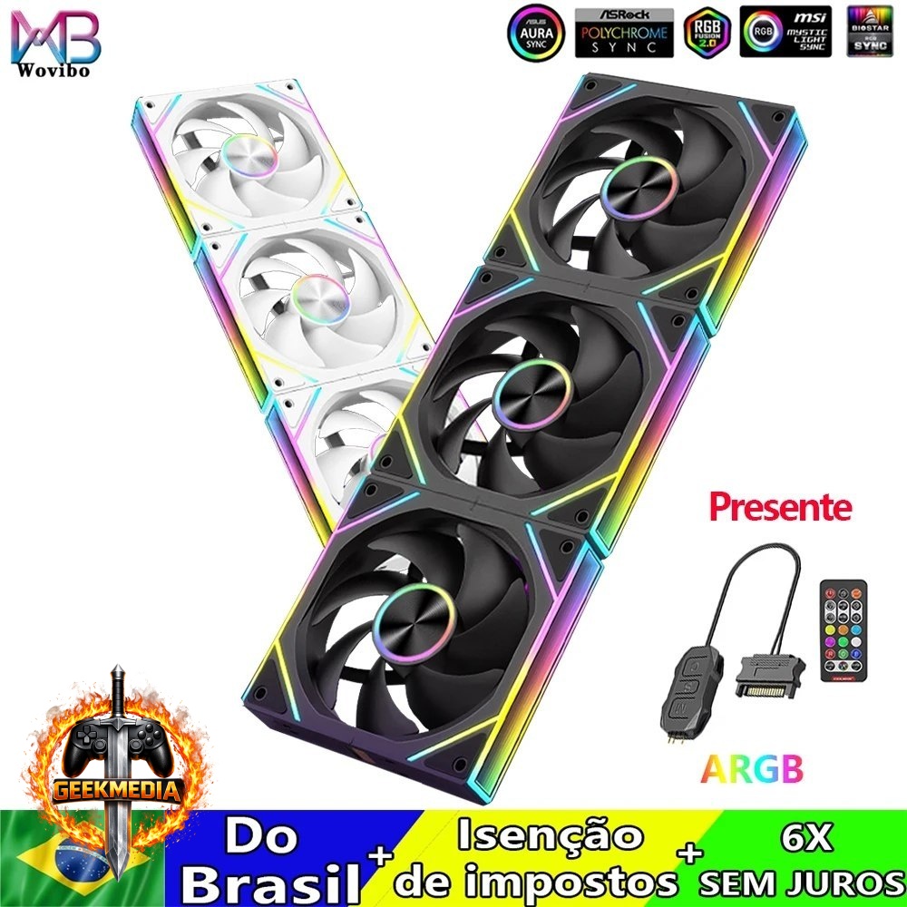 Kit Fan Wovibo 120mm Uni ARGB  Controladora e Controle