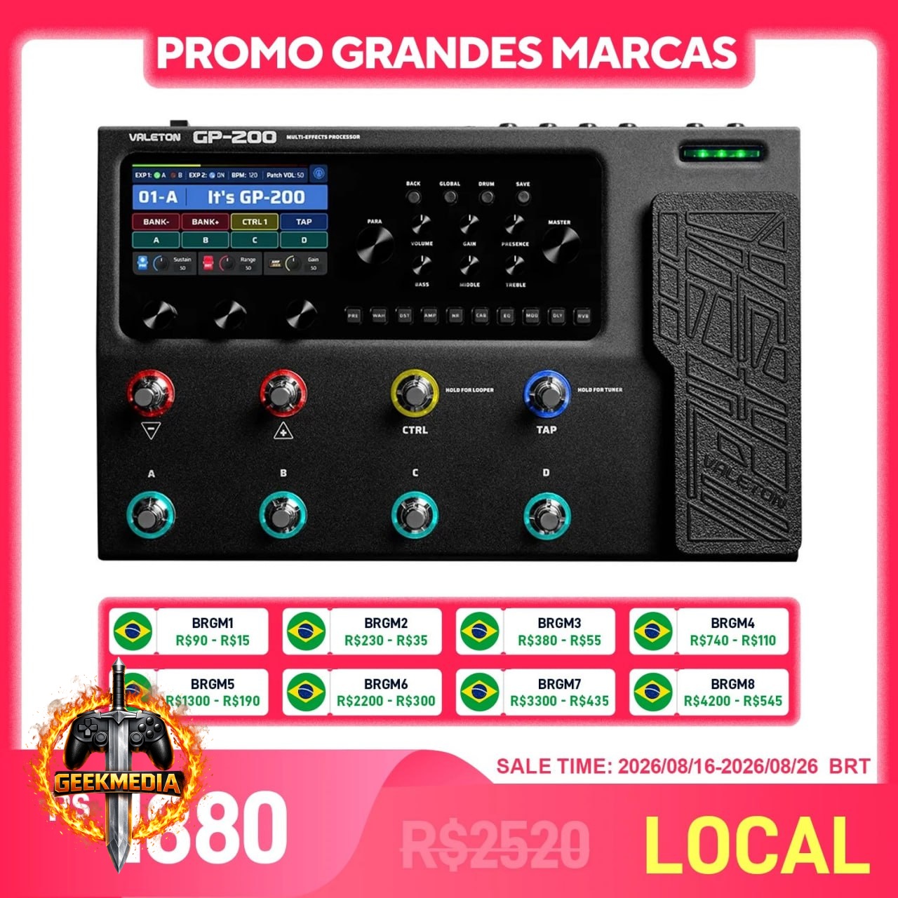 Pedaleira VALETON GP-200 para Guitarra e Baixo