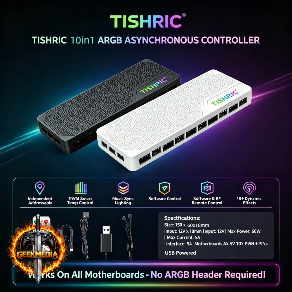 Controladora ARGB TISHRIC 5V 3PIN / 4PIN PWM Magnético  Controle