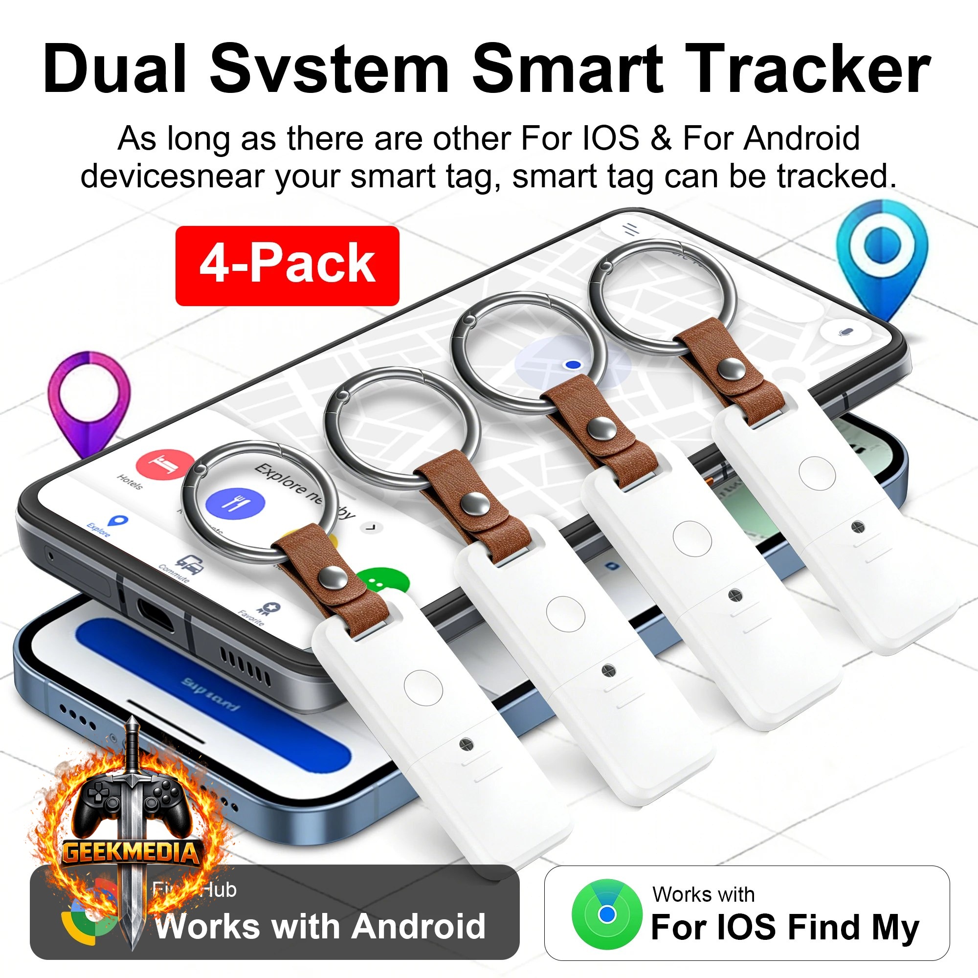 Rastreador Inteligente Compatível com Android e iOS Find My