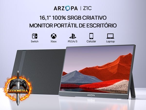 Monitor Portátil Arzopa Z1c 16,1 Polegadas, 1080P IPS 60Hz