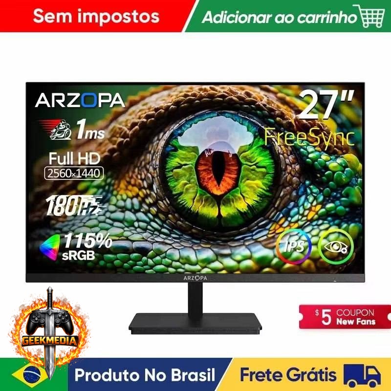 Monitor Gamer Arzopa 27" QHD Fast IPS 180Hz 1ms