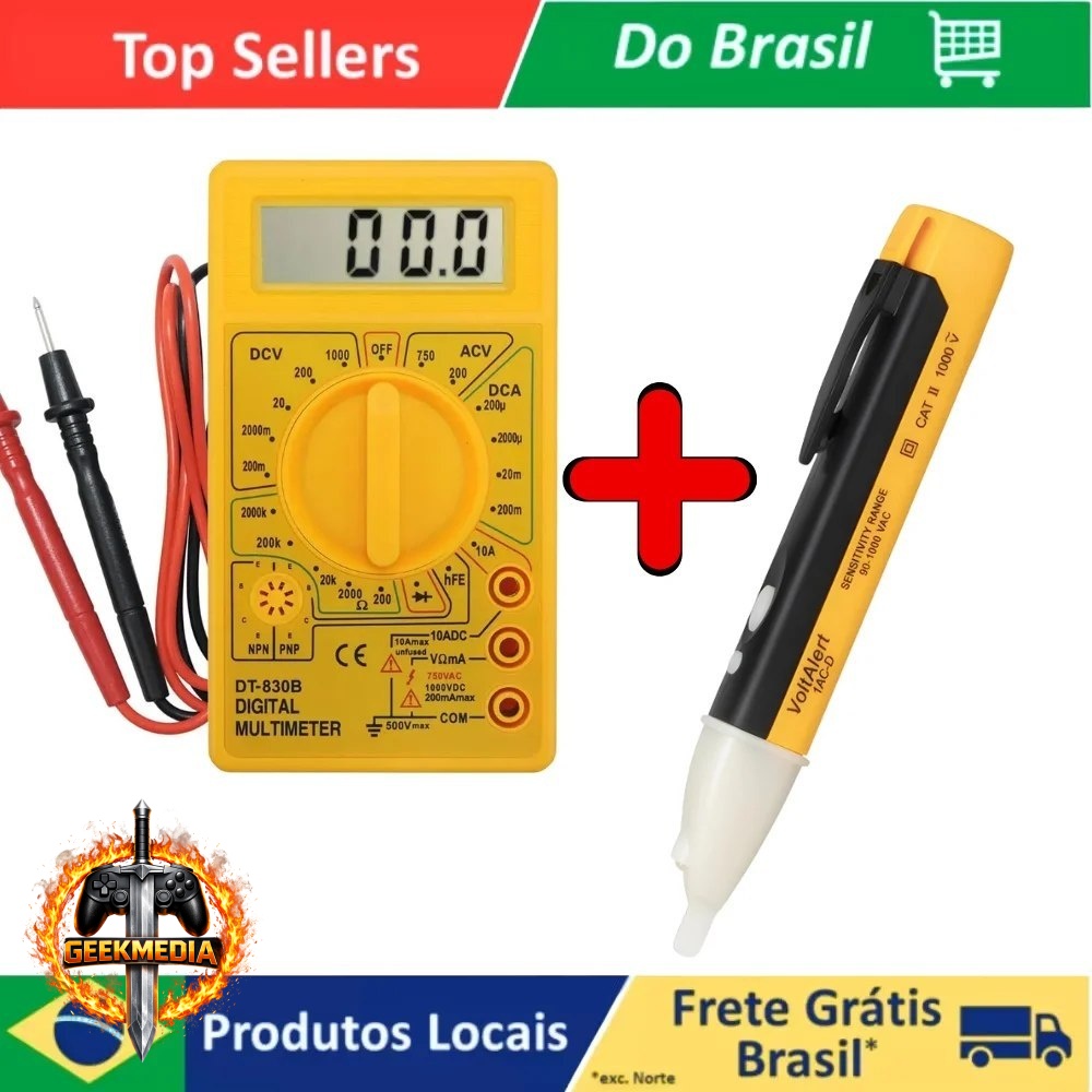 Kit Multímetro Digital Profissional  Caneta Detectora de Tensão