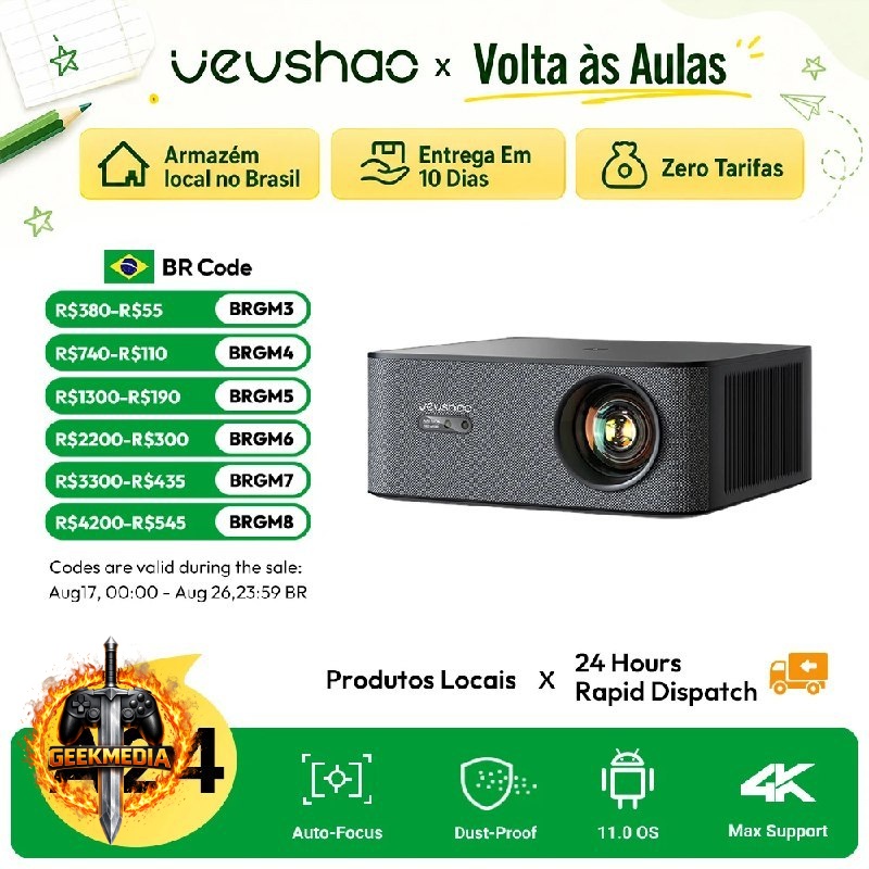 Projetor VEVSHAO A24 Max 1080P 4K Google Android TV