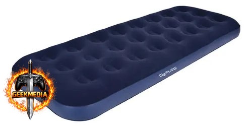 Colchão Inflável Solteiro Multiuso Aveludado O2Flow Azul