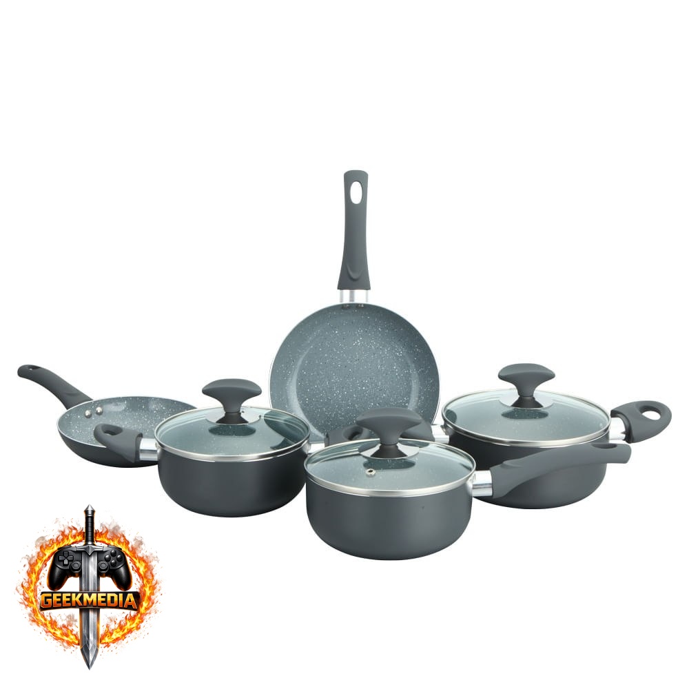 Conjunto 5 Panelas Cerâmica Cazza Tampa de Vidro Cinza
