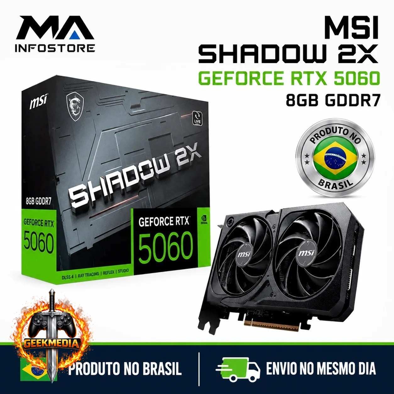 Placa de Vídeo NVIDIA GeForce MSI RTX5060 8GB GDDR7