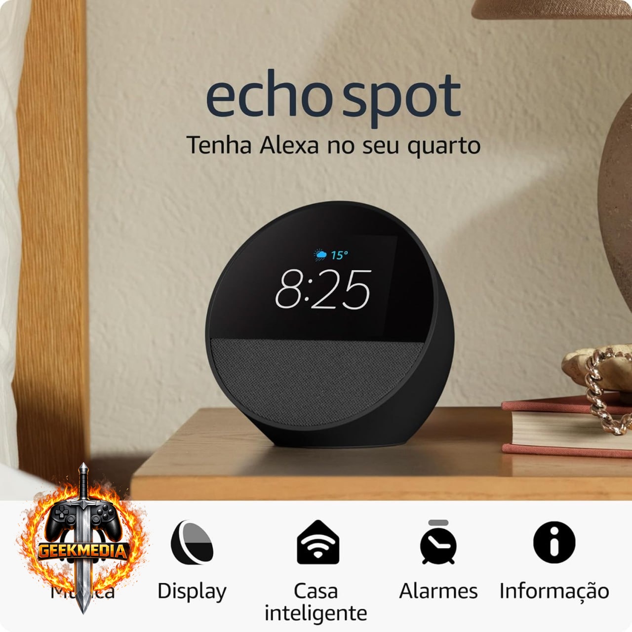 Echo Spot com Alexa - Despertador Inteligente - Preto
