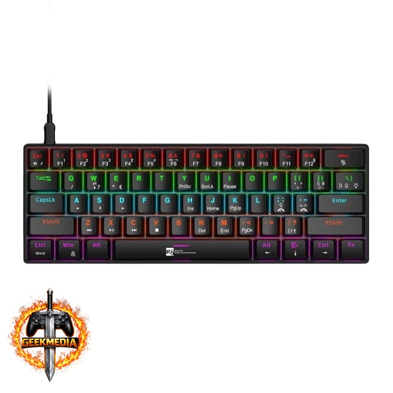 Teclado Mecânico R8 1037 RGB ABNT2 Switch Azul