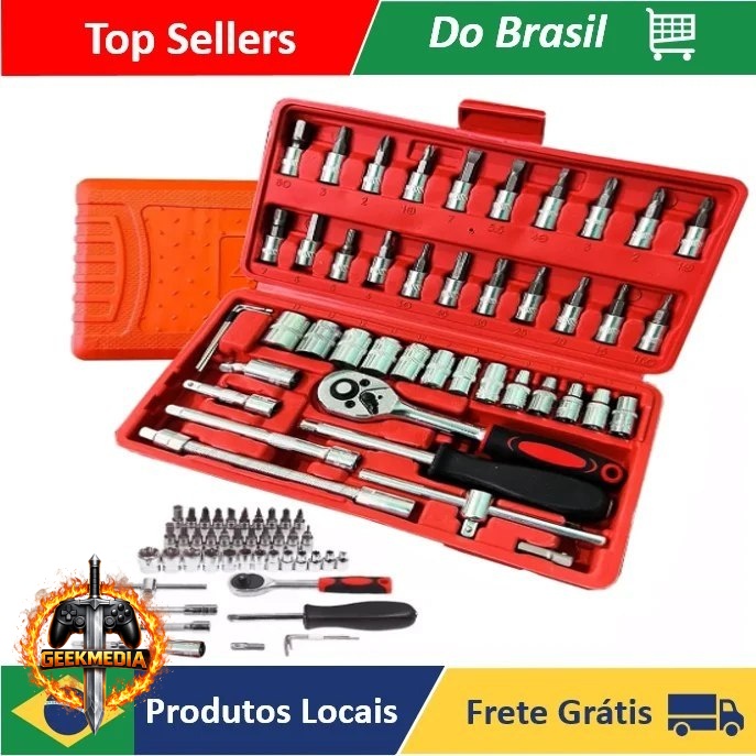 Kit Chaves Jogo Catraca Reversível Soquetes 46 Peças c/Maleta