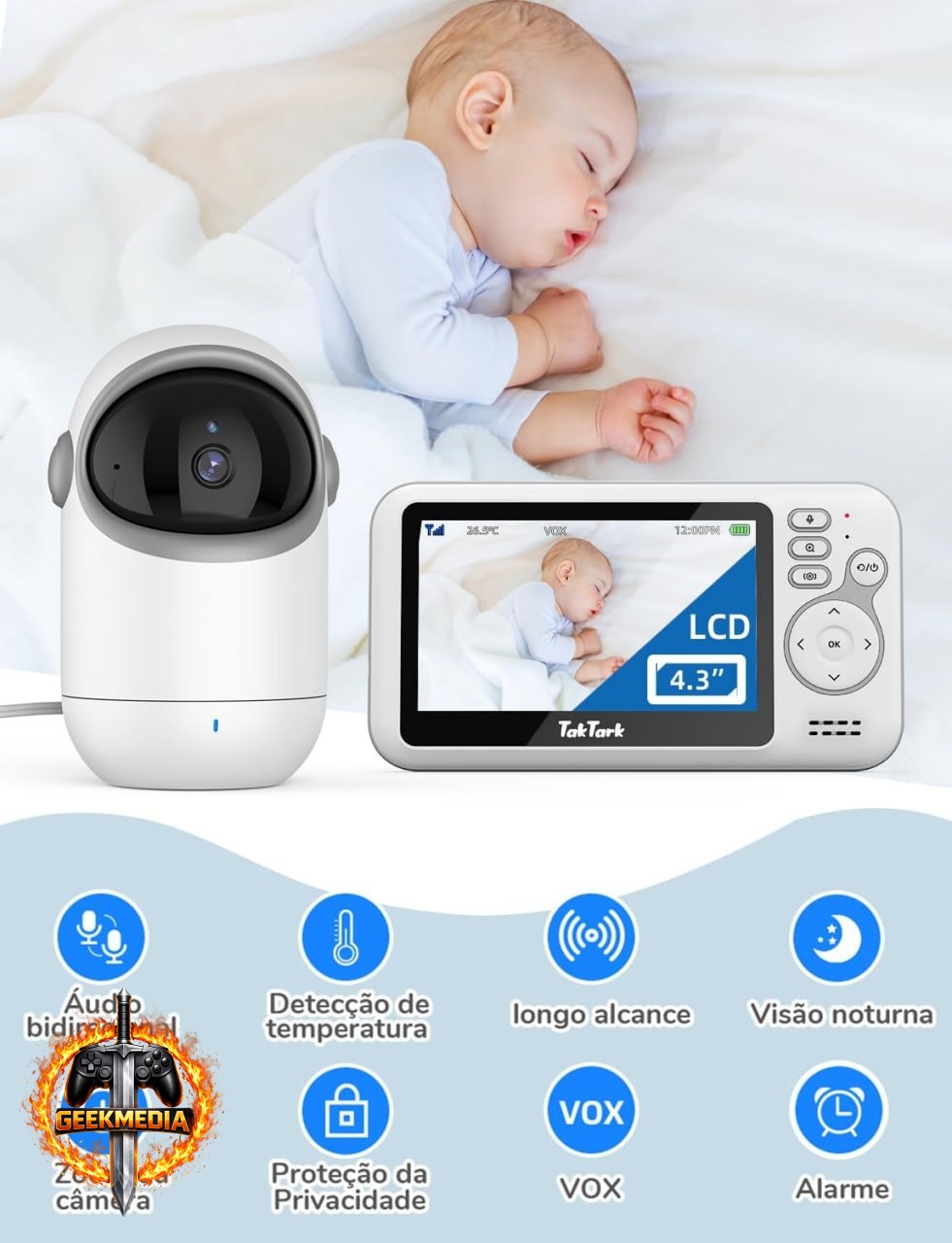 Babá Eletrônica TakTark 4.3" com Câmera Noturna