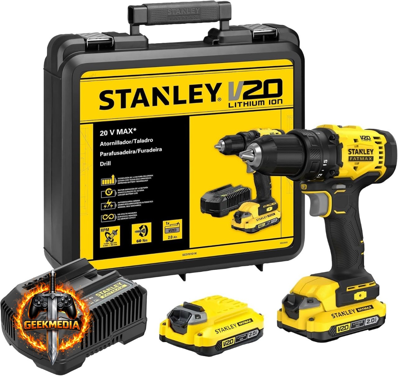 Parafusadeira e Furadeira Stanley 20V SCD701D2K