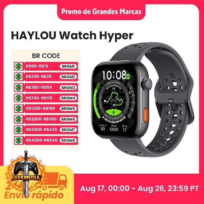 Smartwatch HAYLOU Hyper Tela AMOLED 1.97" GPS 5ATM