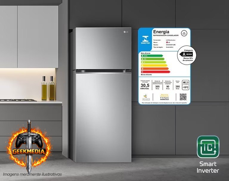 Geladeira LG Frost Free Inverter 395L Duplex Inox Look