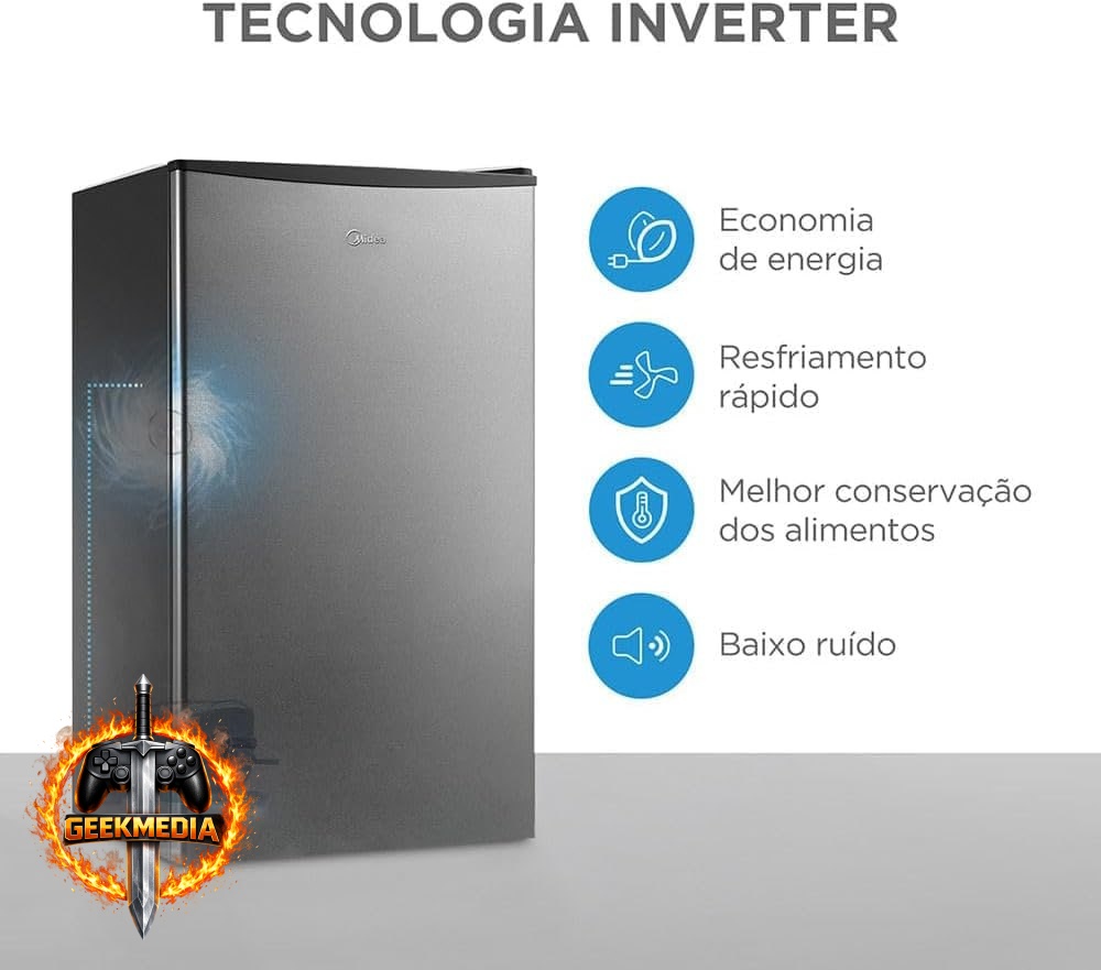 Midea Frigobar 93 Litros Inverter Bivolt - Porta Inox Preto