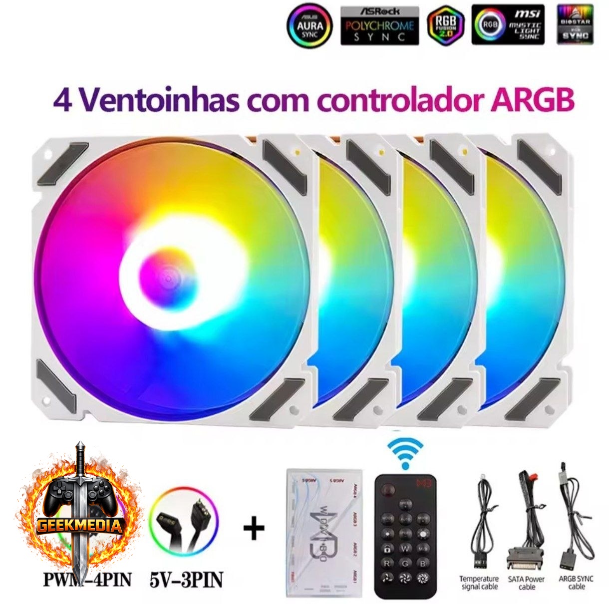 Kit 4 Fans Wovibo ARGB com Controladora