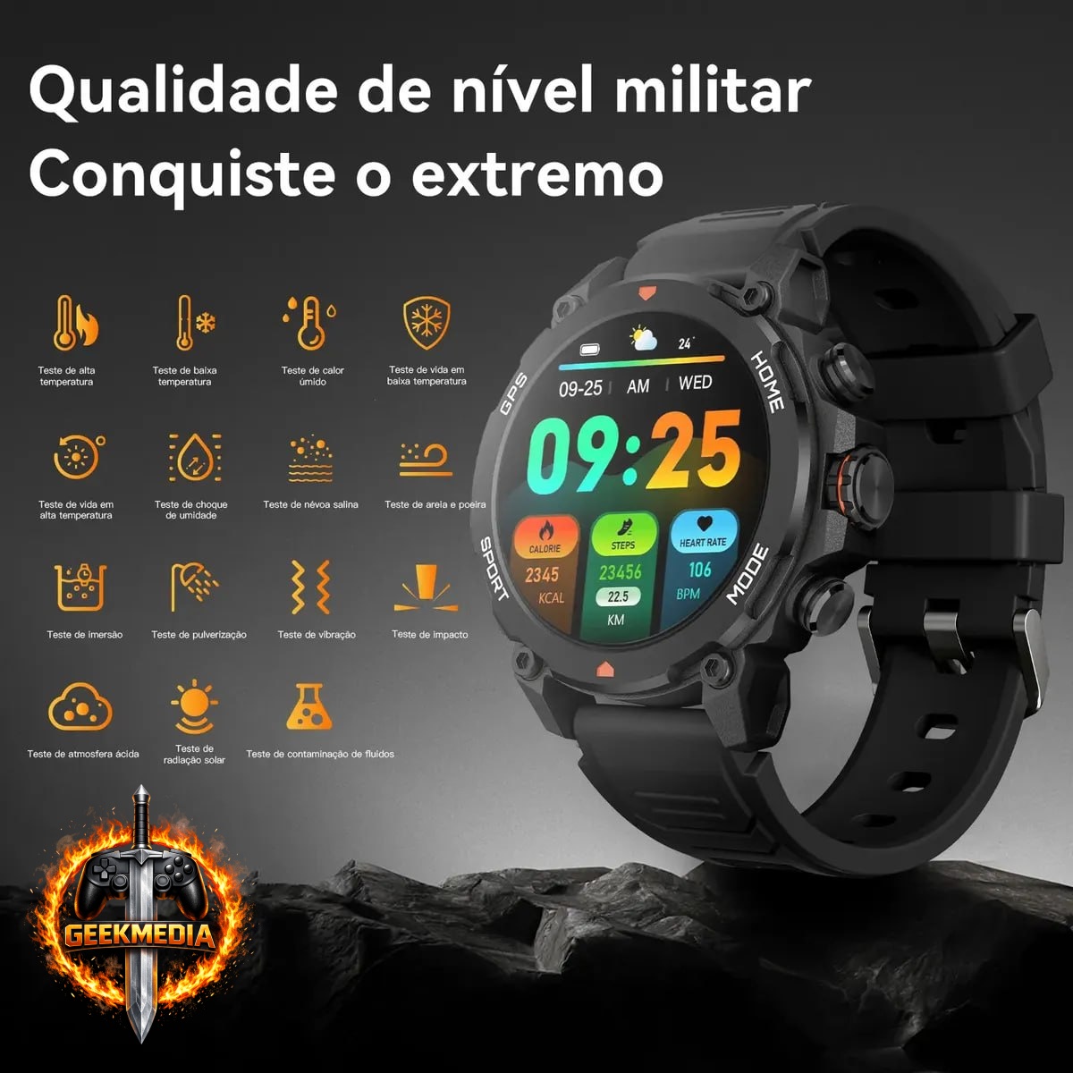 Smartwatch Aurafit Trek1 GPS à Prova D'água 5ATM