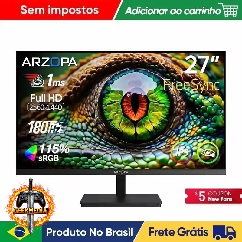 Monitor Gamer Arzopa 27" QHD Fast IPS 180Hz 1Ms