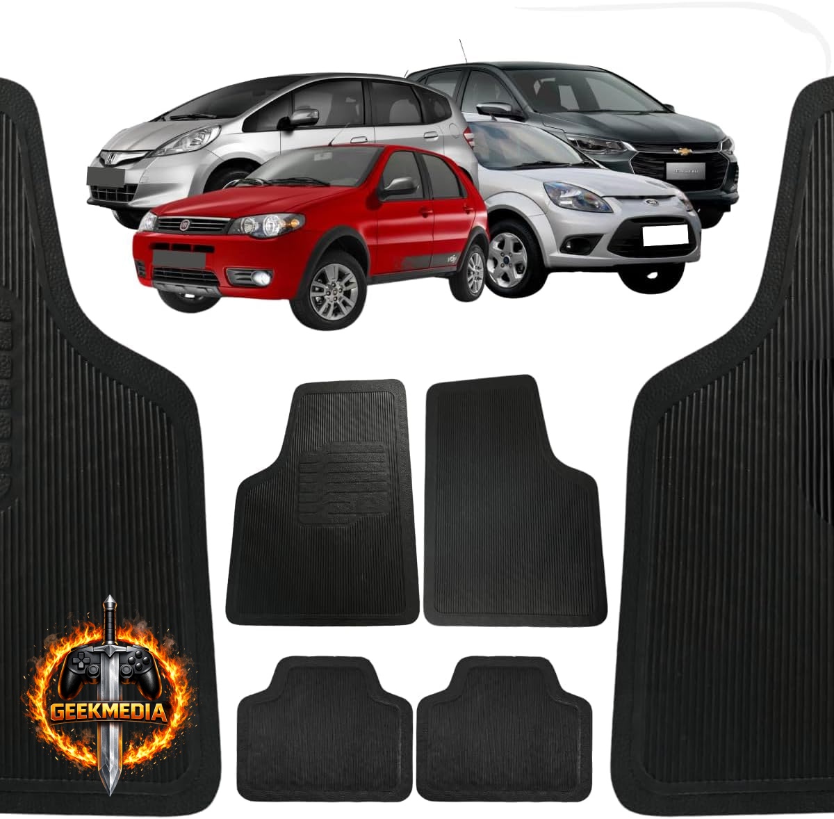 Jogo de Tapetes Automotivos Universais 4 Peças Borracha Preta